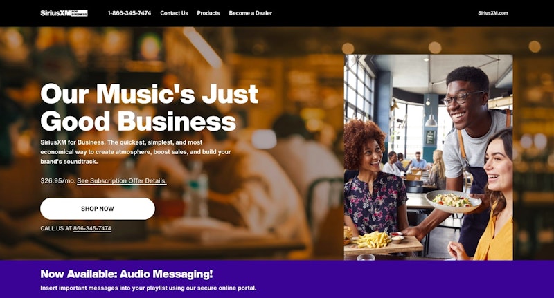 Home page for SiriusXM for Business.