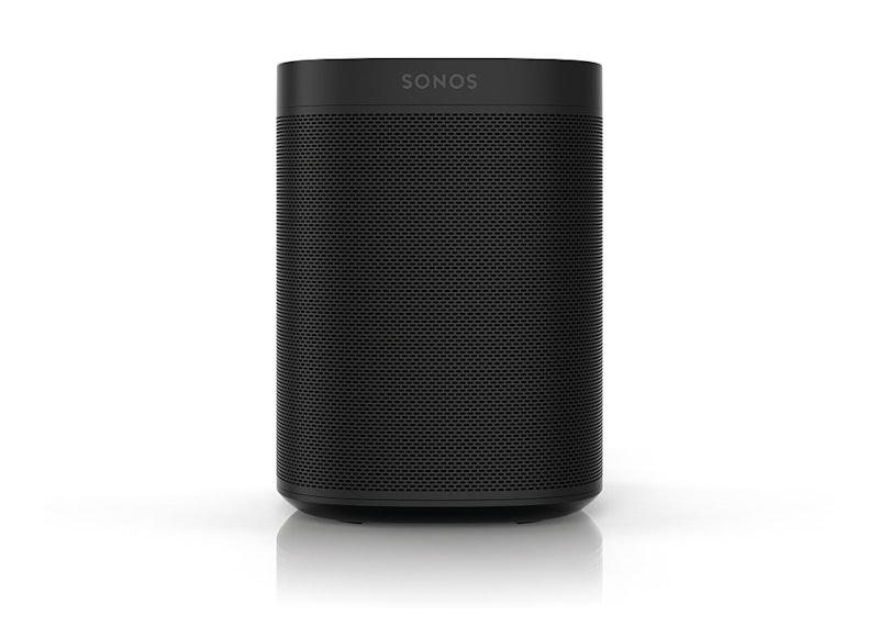 Front view of a black Sonos speaker against a white background.